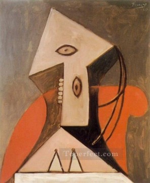 抽象的かつ装飾的 Painting - ファム・ダン・アン・フォートゥイユ・ルージュ 1939 キュビズム